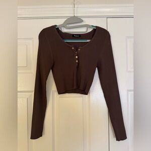 NWOT Brown Long Sleeve Mini Crop Top